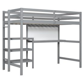 Twin Size Wooden Loft Bed with Shelves, Desk and Writing Board