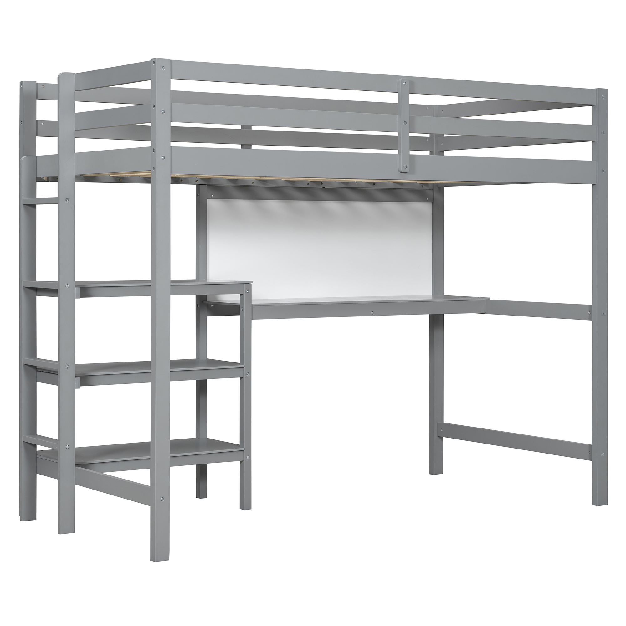 Twin Size Wooden Loft Bed with Shelves, Desk and Writing Board