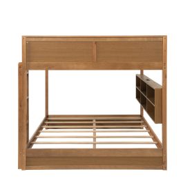 Queen Over Queen Bunk Bed with Built-in Storage Cabinets, Charging Station, Ladder, Safety Guardrails