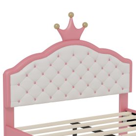 Full Size Lovely Crown Fantasy PU Leather Princess Bed With Tufted Headboard