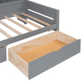 Twin Size Wooden Daybed With Glass-door Storage Cabinets, Built-in LED Lighting And Shelves