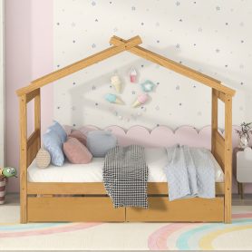 Full Size Wooden House Bed With Drawers