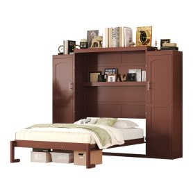 Wooden Full Wall Bed With 2 Wardrobe And Storage Shelf