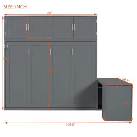 Queen Size Wall Murphy Bed With Desk And Storage Shelves And Big Cabinets