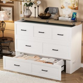 Queen Size Murphy Bed With Charging Station, 1 Large Storage Drawer