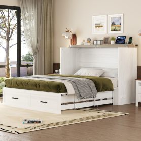 Queen Size Farmhouse Murphy Cabinet Bed with Charging Station