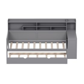 Wooden Twin Size Daybed With Storage Shelves, Twin Size Trundle Bed and  Study Desk