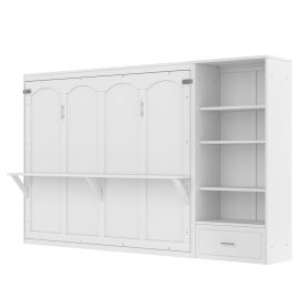 Queen Murphy Bed with Height Adjustable Storage Compartments and Shelf