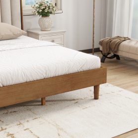 King Size Wood Bed with Piano Key Style Upholstered Headboard