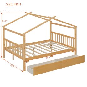 Full Size Wooden House Bed With Drawers