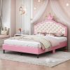 Full Size Lovely Crown Fantasy PU Leather Princess Bed With Tufted Headboard 2 Full Size Lovely Crown Fantasy PU Leather Princess Bed With Tufted Headboard