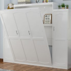 Full Size Murphy Bed with 2 Wardrobe and Storage Shelf