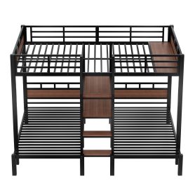 Metal Queen Over Twin Over Twin Bunk Bed With Storage Shelves And Storage Stairs