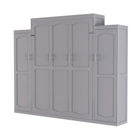 Queen Size Murphy Bed with 2 Wardrobe and Storage Shelf,