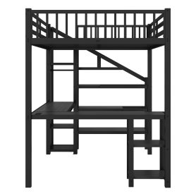 Metal Full Size Loft Bed With L-Shaped Desk, USB, Wardrobe And LED Light