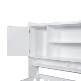 Twin Size Multifunctional Wood Platform Bed With Bookshelf At The Head Of The Bed, Built-in Desk and Matching Chair