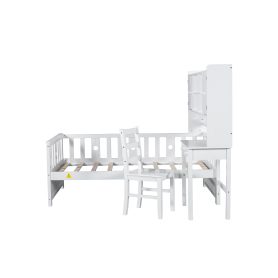 Twin Size Multifunctional Wood Platform Bed With Bookshelf At The Head Of The Bed, Built-in Desk and Matching Chair