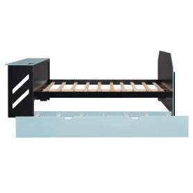 Full Size Wood Daybed with Twin Size Trundle, Desk and USB