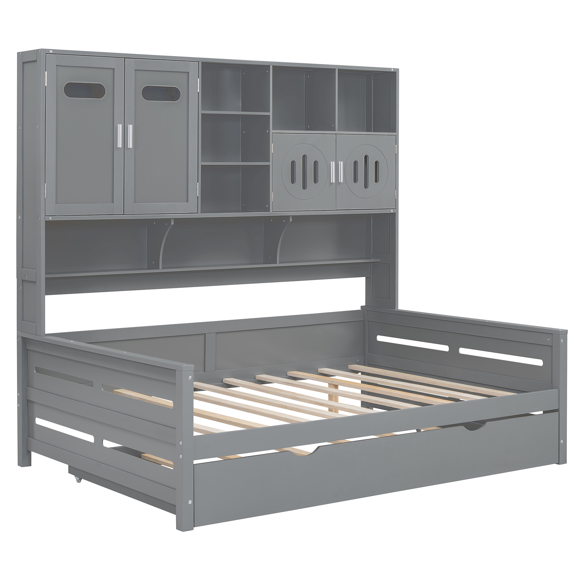 Full Size Wooden Daybed With Twin Size Trundle, and All-in-One Cabinet and Shelf 7 Full Size Wooden Daybed With Twin Size Trundle, and All-in-One Cabinet and Shelf