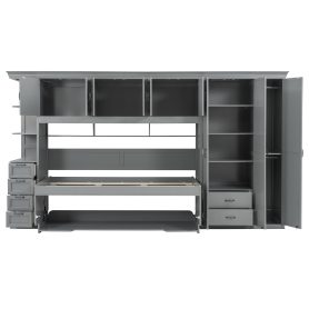 Twin Size Murphy Bed Wall Bed with Wardrobe, Cabinet and Desk