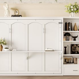 Queen Murphy Bed with Height Adjustable Storage Compartments and Shelf