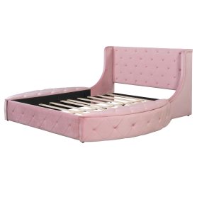 Upholstered Platform Bed Queen Size Storage Velvet Bed with Wingback Headboard and 1 Big Drawer,2 Side Storage Stool
