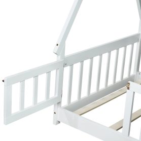 Twin Tent-shaped Floor Bed, Teepee Bed with Guardrails, Slats and Door