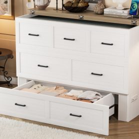 Queen Size Murphy Bed With Charging Station, 1 Large Storage Drawer