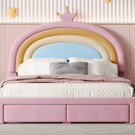 Full Size Upholstered Rainbow Design Bed