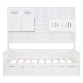 Twin Size Wooden Daybed With Twin Size Trundle, and All-in-One Cabinet and Shelf