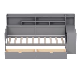 Wooden Twin Size Daybed With Storage Shelves, Two Storage Drawers  and  Study Desk