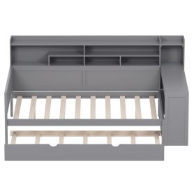 Wooden Full Size Daybed With Storage Shelves, Twin Size Trundle Bed and  Study Desk