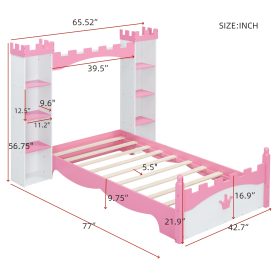 Castle-Shaped Twin Wooden Bed with Storage Shelf