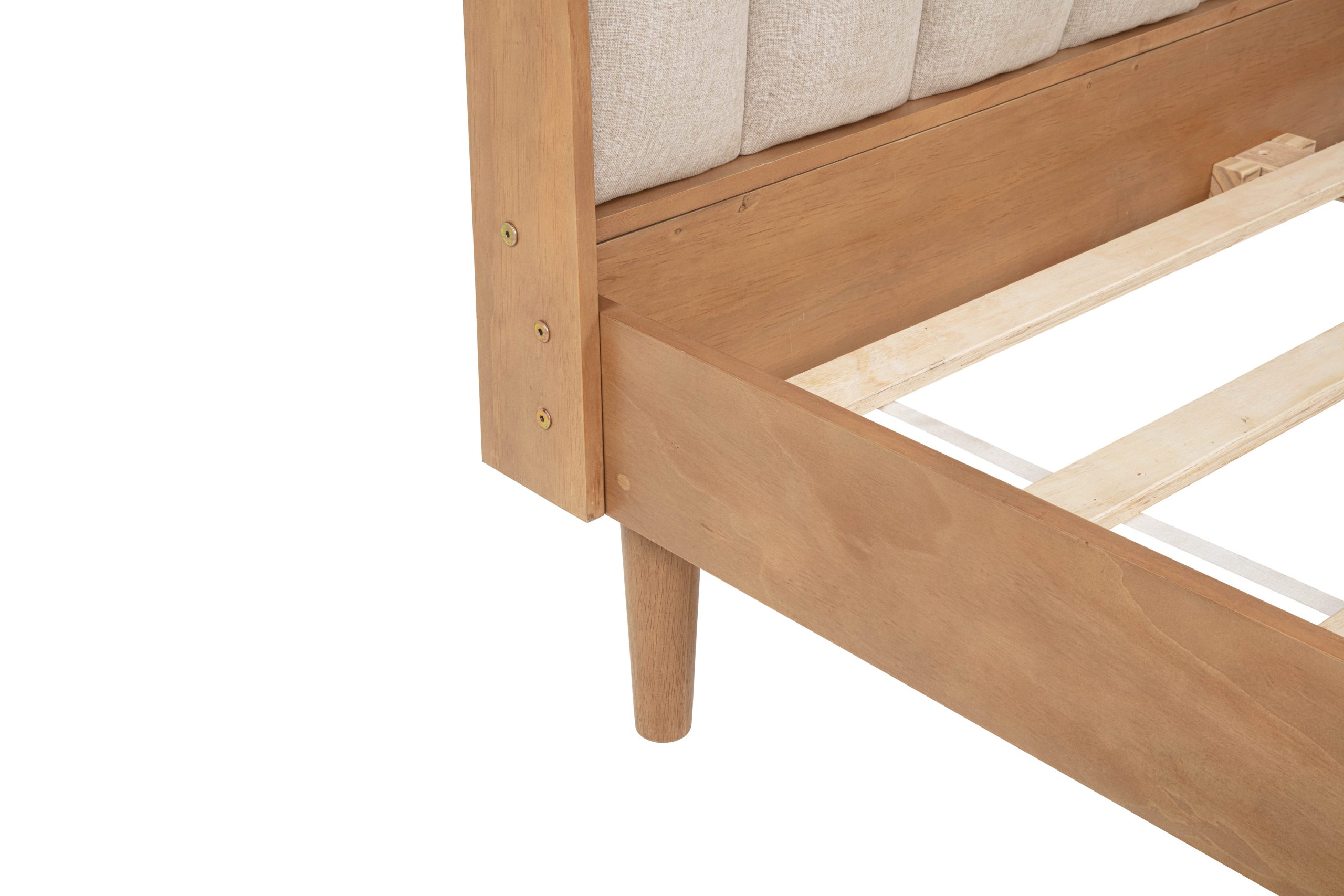 Queen Size Wood Bed with Piano Key Style Upholstered Headboard 5 Queen Size Wood Bed with Piano Key Style Upholstered Headboard