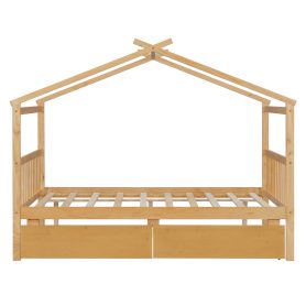 Full Size Wooden House Bed With Drawers