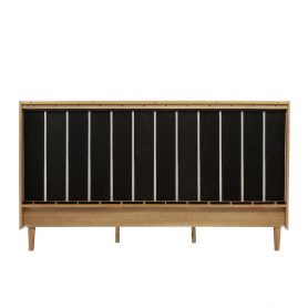 King Size Wood Bed with Piano Key Style Upholstered Headboard
