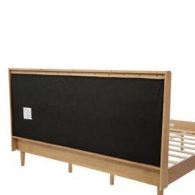 King Size Wood Bed with Piano Key Style Upholstered Headboard