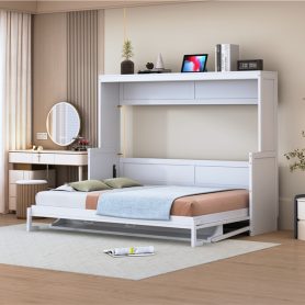 Full Size Murphy Bed with Hydraulic Lift & Desk Design