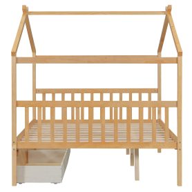 Full Size Wooden House Bed With Drawers
