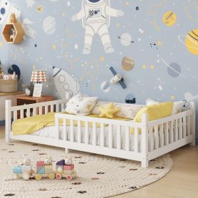 Low Floor Twin House Bed With Light, Fence And Roof 28 Low Floor Twin House Bed With Light, Fence And Roof