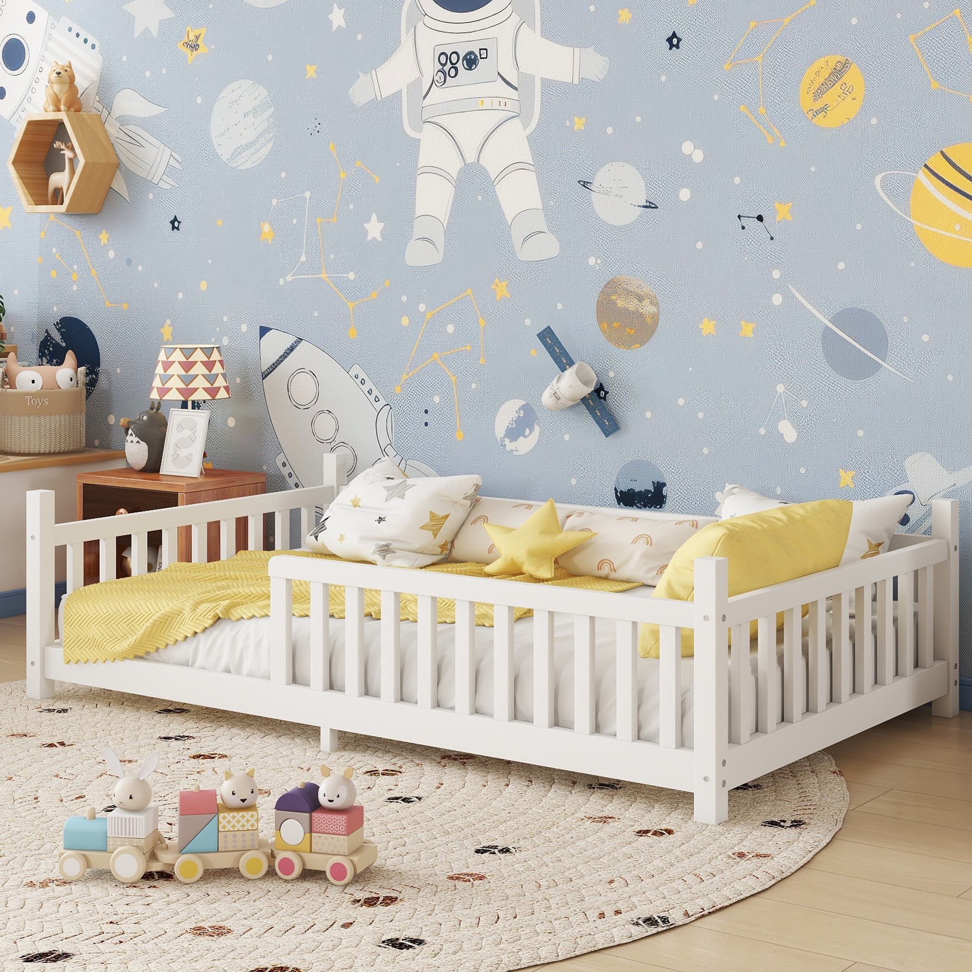 Low Floor Twin House Bed With Light, Fence And Roof 8 Low Floor Twin House Bed With Light, Fence And Roof