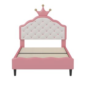 Twin Size  Lovely Crown Fantasy PU Leather Princess Bed With Tufted Headboard