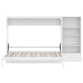 Queen Murphy Bed with Height Adjustable Storage Compartments and Shelf