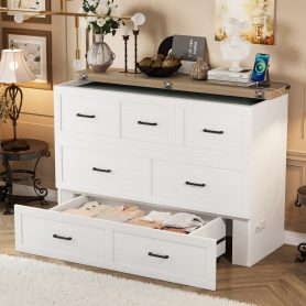 Queen Size Murphy Bed With Charging Station, 1 Large Storage Drawer