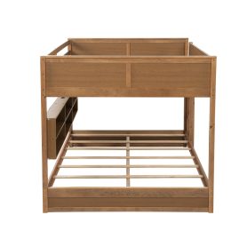 Queen Over Queen Bunk Bed with Built-in Storage Cabinets, Charging Station, Ladder, Safety Guardrails