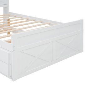 Full Size Wooden Bed With Storage Headboard With Outlets,  Twin Size Trundle With Three Storage Drawers