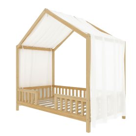 Twin Size Montessori Floor Bed With Canopy and High Railings