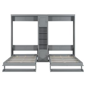 Dual Twin Size Wall Murphy Beds With Cabinets And Shelves