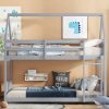Rubber Wood Twin Over Twin House Floor Bunk Bed With Headboards, Footboards, Guardrails And Ladder
