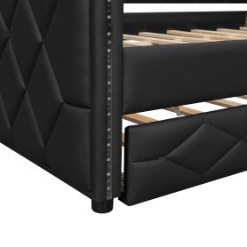 Full XL Size Upholstered Daybed with Trundle and LED